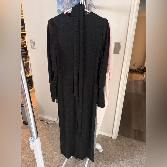 Black Bishop Sleeve Belted Glitter Maxi Dress New w/o Tags - Picture 5 of 5